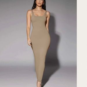 Dress maxi basic tank scoop neck pastel cloudy taupe sexy women long dress
